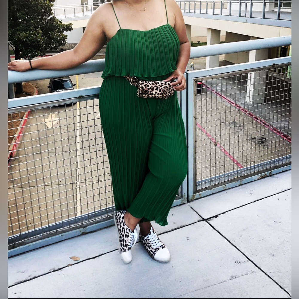 ZARA Green Pleated Jumpsuit